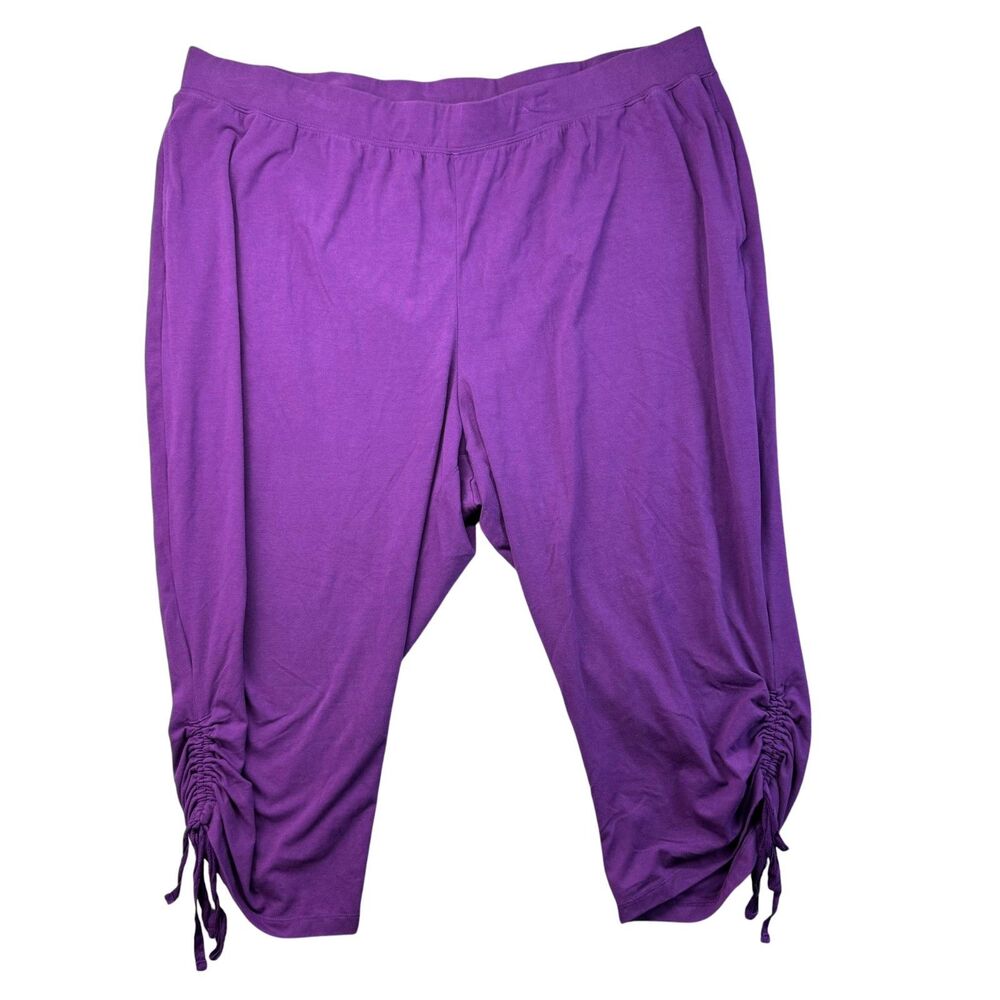 Liz & Me Catherines Pants Women's 3X Purple Pull On Elastic Waist Capri Ruched